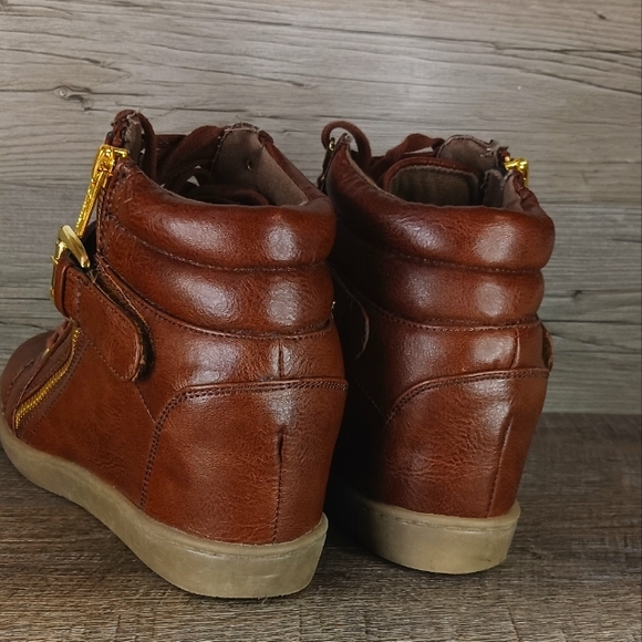 Wanted wedge sneakers studded brown gold women's 7 - Picture 4 of 8